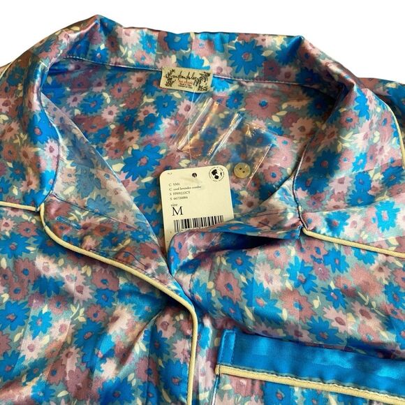 Free People M Pillow Talk Satin Pajama Set Lilac Blue Floral Print Silky New - Picture 10 of 13